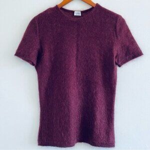 Ozbek Knit Sweater Mohair Shirt Medium* Short Sleeve Maroon Italian Luxe Soft